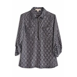 Michael Kors Women Medium Geometric Print Zip Front Tunic Blouse Top Black White